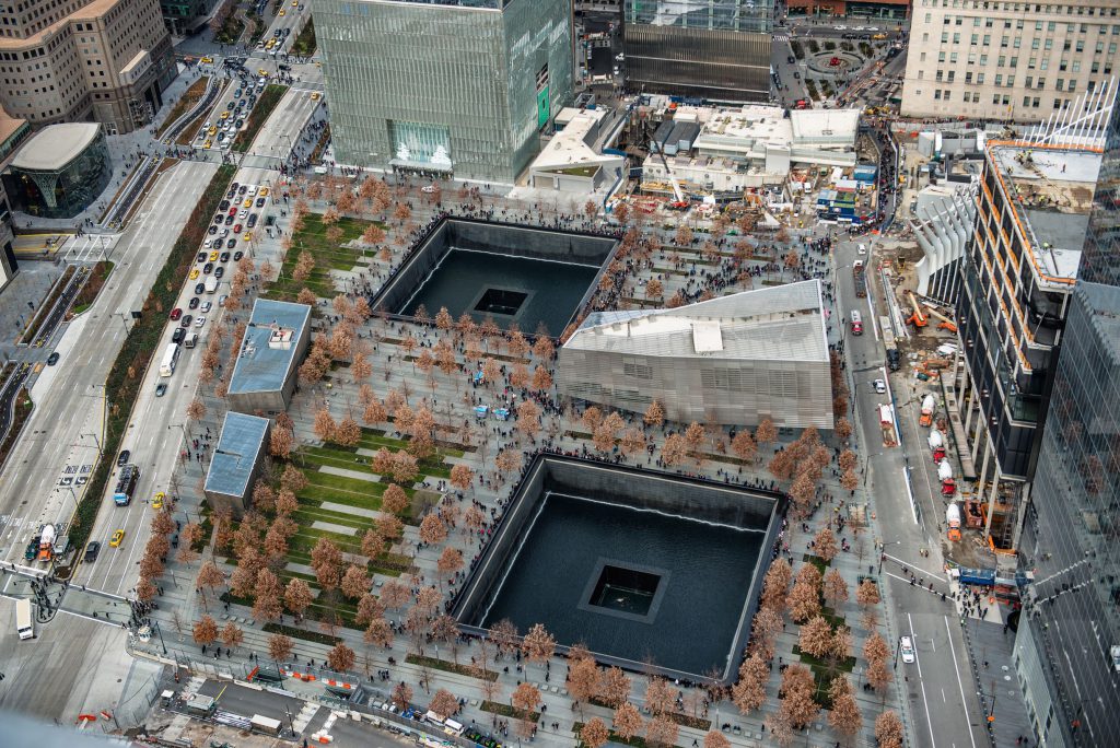 9/11 Memorial Park, widok z lotu ptaka w Manhattanie Nowy Jork