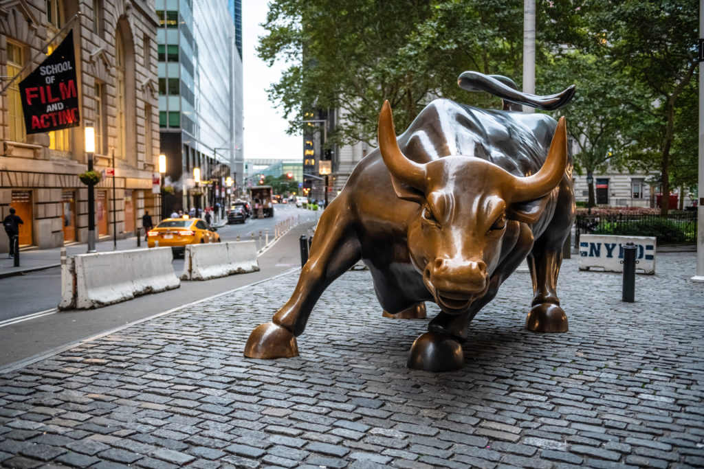 NEW YORK-SEPTEMBER 21: The famous bull of Wall St early in the morning on September 21 2018 in New York City.