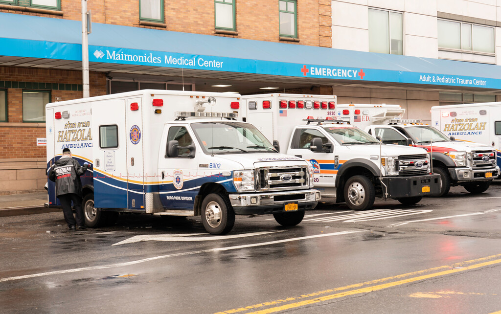 Brooklyn, New York, - April 18,2020: COVID-19 . Emergency medical professionals of Brooklyn Maimonides Medical Center in Brooklyn, New York during Corona Virus Pandemic
