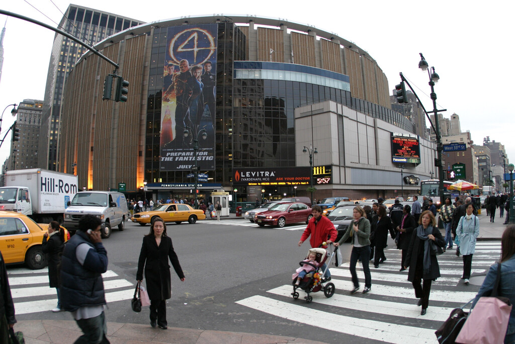NEW YORK CITY, NY October 21,2005: Madison Square Garden is an indoor arena that sits above Penn Station. It is home to the NY Knicks (NBA), NY Rangers (NHL) and NY Liberty (WNBA)