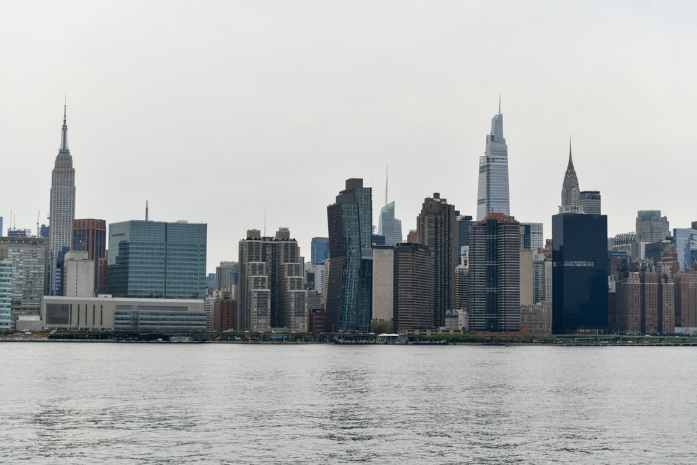 New York City skyline from Transmitter Park in Greenpoint, Brooklyn.
