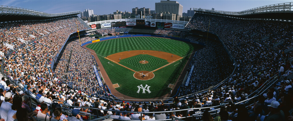 This is Yankee Stadium. This was the Yankees' 114th victory. The score was 8 to 3 over the Tampa Bay Daredevils. The Yankees were the 1998 World Champions. The attendance at this game was 49,680.