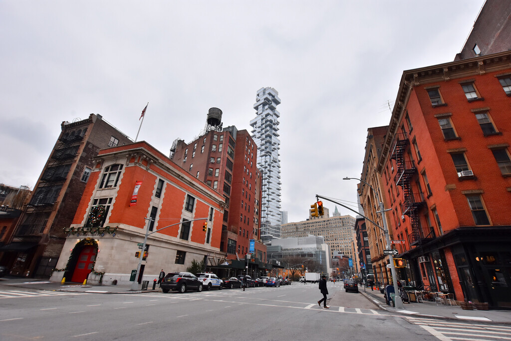 Tribeca, Manhattan, New York City, NYC, USA - December 4, 2019. Hook & Ladder Company 8's firehouse, where Ghostbusters movie was filmed, Tribeca, Bronx district, Manhattan, New York City.
