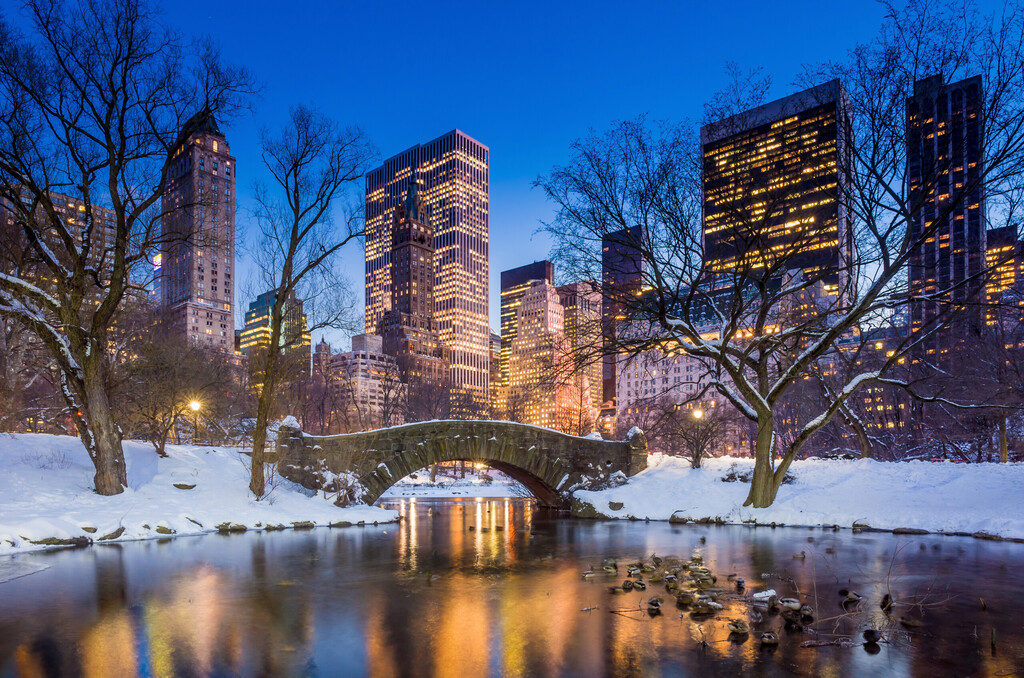 Most Gapstow zimą, Central Park Nowy Jork 