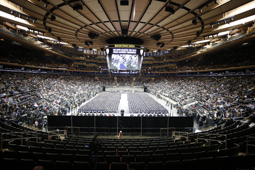 NEW YORK CITY - DECEMBER 29 2015: Mayor de Blasio, Commissioner Bratton and Homeland Security chief Johnson presided over the graduation of new officers at Madison Square Garden.